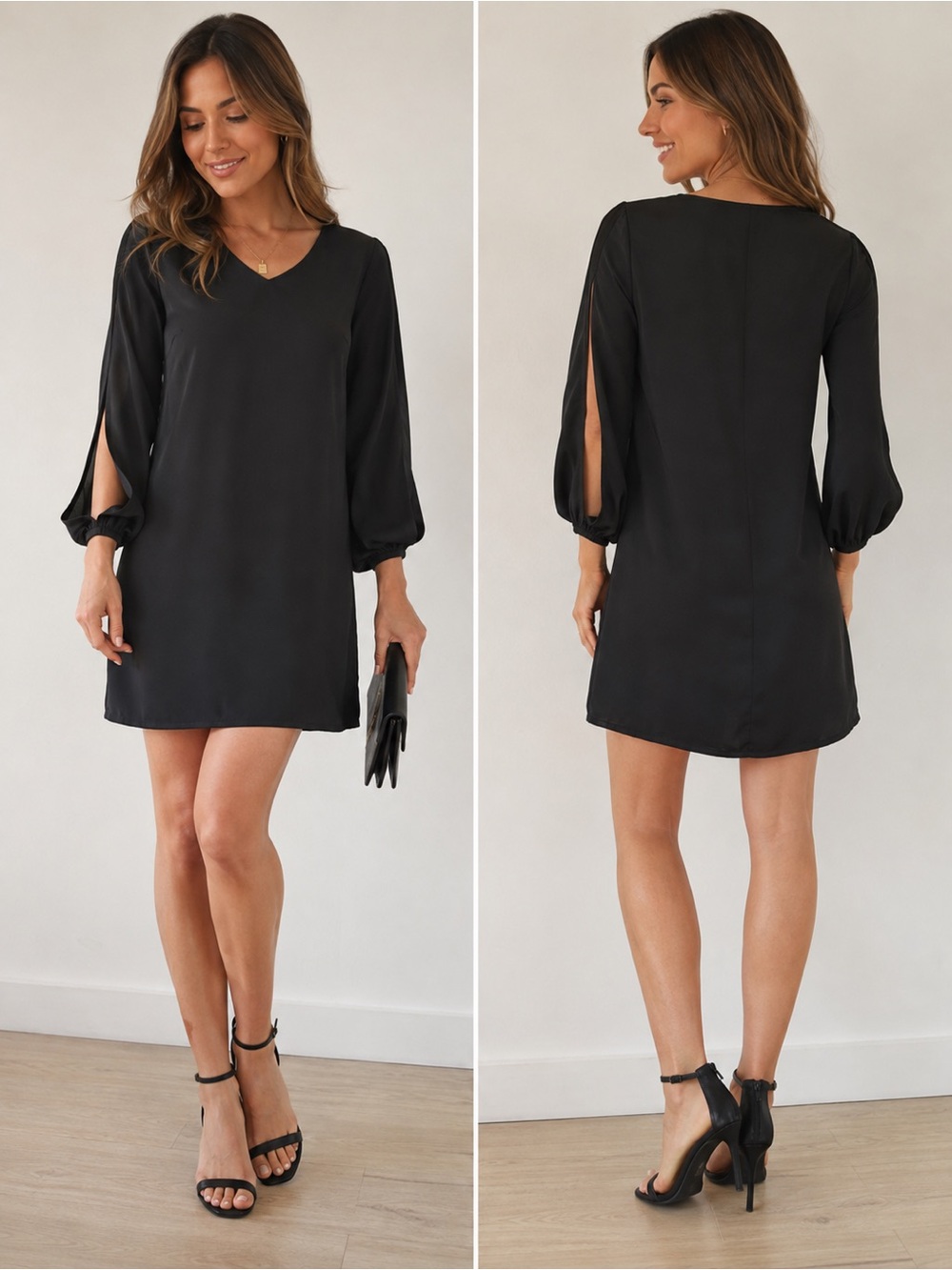 Lulu's Black V-Neck Split-Sleeve Mini Dress